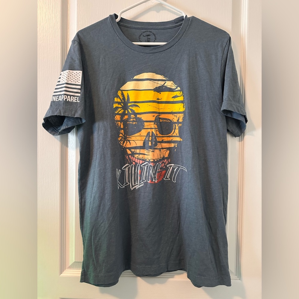 Nine Line Graphic T-Shirt with Skull Design